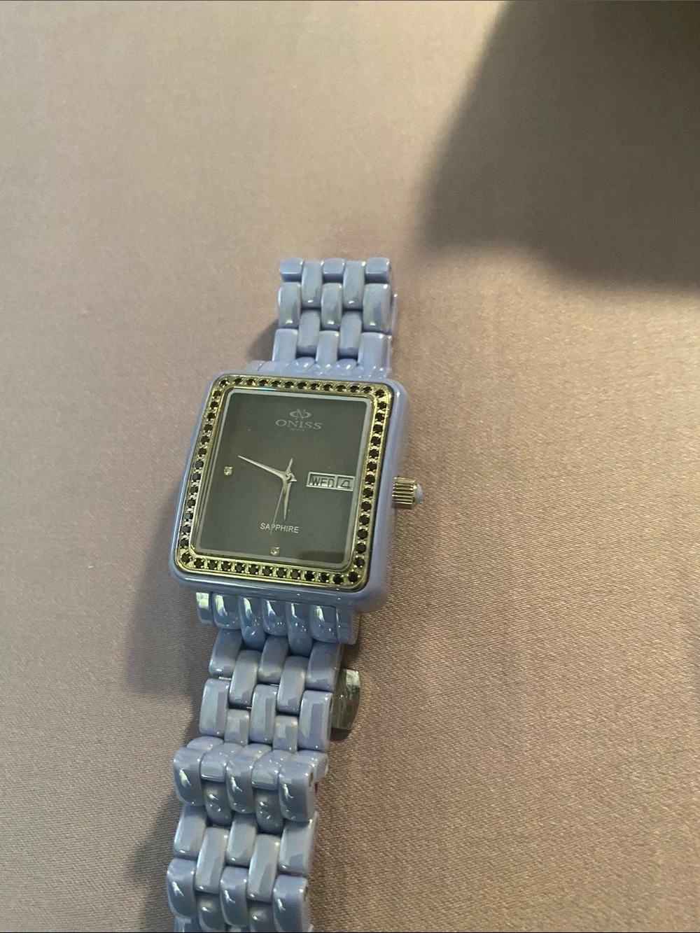 Lavender Ceramic Square Watch with Day-Date